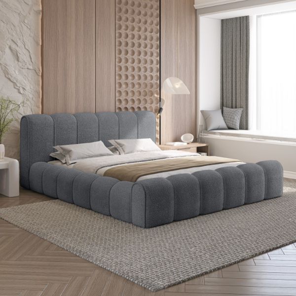 Pat tapitat somiera rabatabila 200 x 200 cm gri Adell