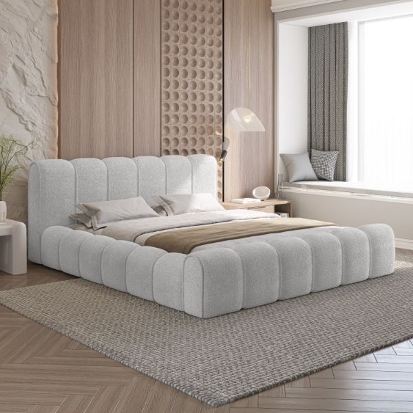 Pat tapitat somiera rabatabila 200 x 200 cm alb murdar Adell