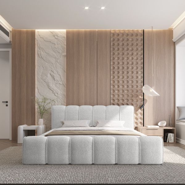 Pat tapitat somiera rabatabila 200 x 200 cm alb murdar Adell