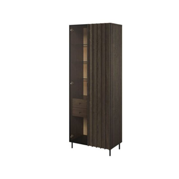  Vitrina 2 usi, decor stejar afumat inchis/negru Piemonte
