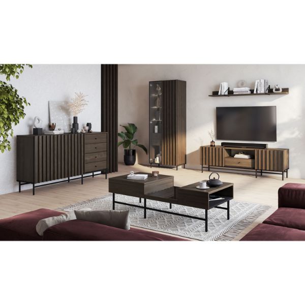  Vitrina 2 usi, decor stejar afumat inchis/negru Piemonte
