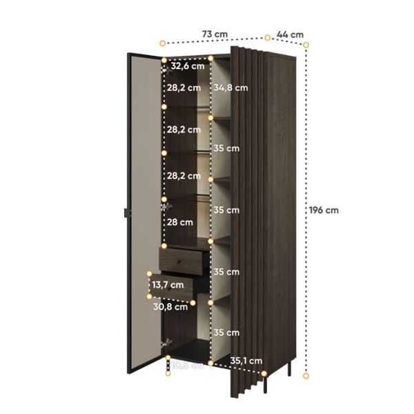  Vitrina 2 usi, decor stejar afumat inchis/negru Piemonte