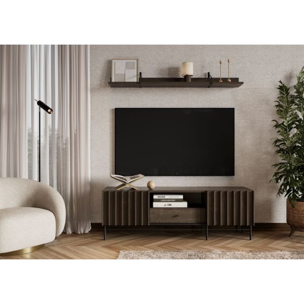 Comoda TV cu 2 usi si 1 sertar, decor stejar afumat inchis/negru Piemonte 