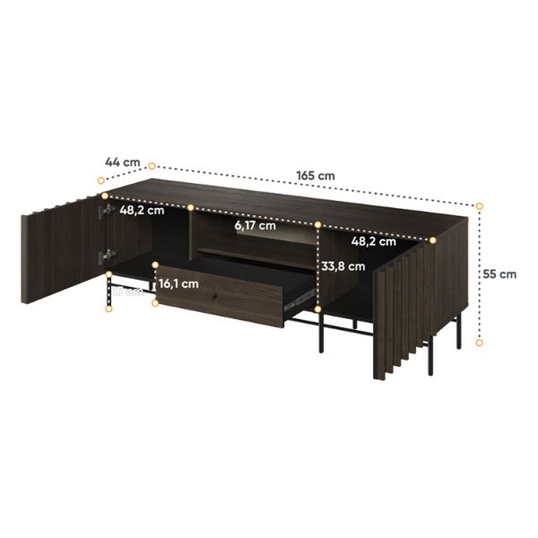 Comoda TV cu 2 usi si 1 sertar, decor stejar afumat inchis/negru Piemonte 
