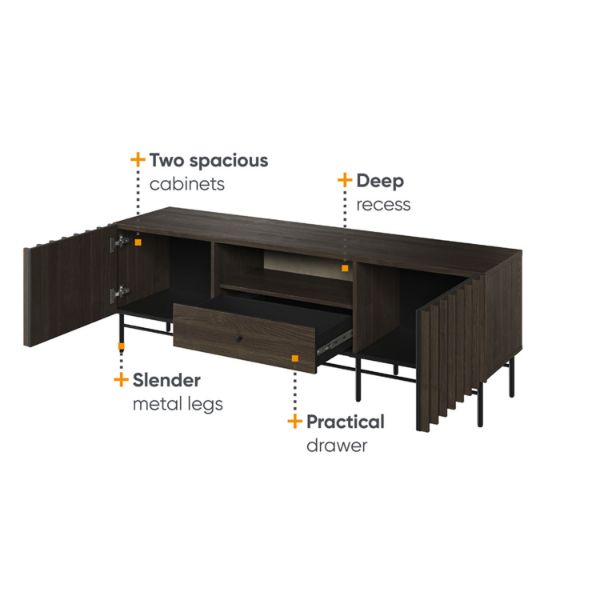 Comoda TV cu 2 usi si 1 sertar, decor stejar afumat inchis/negru Piemonte 