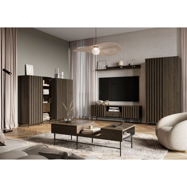 Comoda TV cu 2 usi si 1 sertar, decor stejar afumat inchis/negru Piemonte 