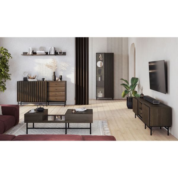 Comoda TV cu 2 usi si 1 sertar, decor stejar afumat inchis/negru Piemonte 