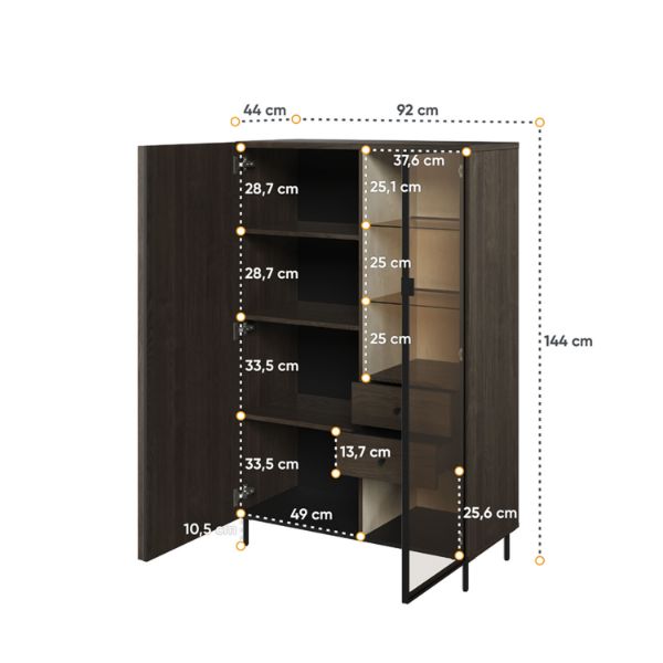  Bufet inalt 2 usi, 2 sertare, decor stejar afumat/negru Piemonte 
