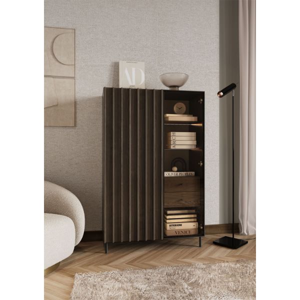  Bufet inalt 2 usi, 2 sertare, decor stejar afumat/negru Piemonte 