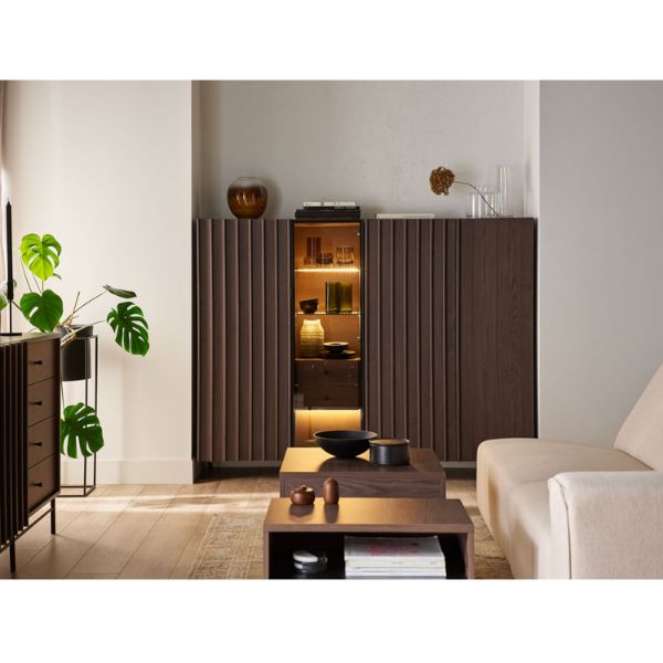  Bufet inalt 2 usi, 2 sertare, decor stejar afumat/negru Piemonte 