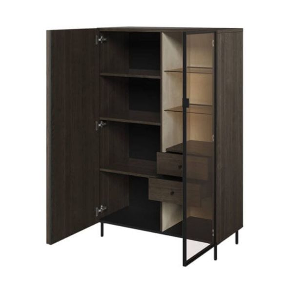  Bufet inalt 2 usi, 2 sertare, decor stejar afumat/negru Piemonte 
