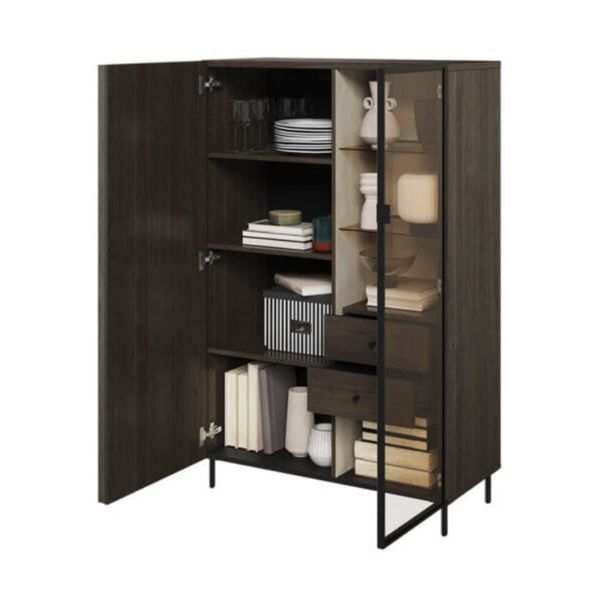  Bufet inalt 2 usi, 2 sertare, decor stejar afumat/negru Piemonte 