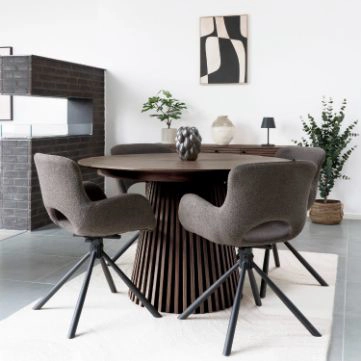 Masa rotunda extensibila 120/200 cm stejar afumat Olaf
