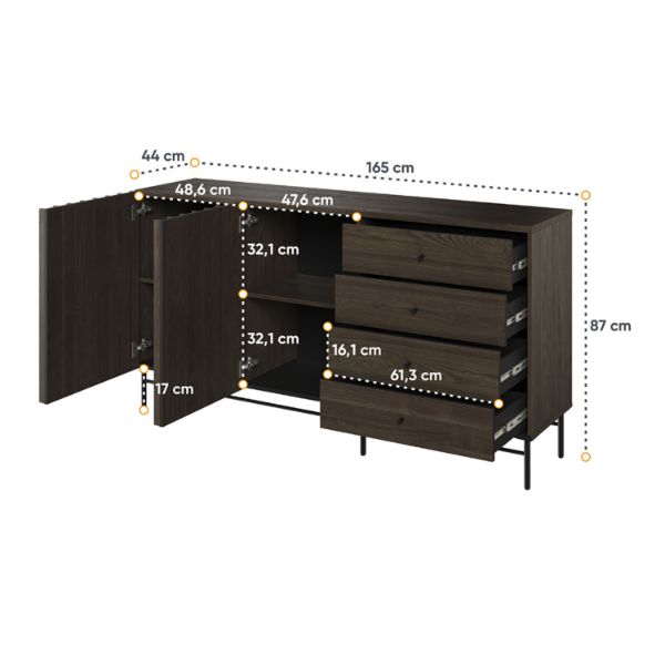  Bufet 2 usi, 4 sertare, decor stejar afumat/negru Piemonte 