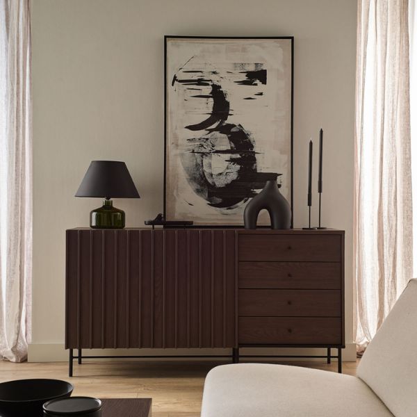  Bufet 2 usi, 4 sertare, decor stejar afumat/negru Piemonte 
