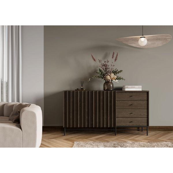  Bufet 2 usi, 4 sertare, decor stejar afumat/negru Piemonte 