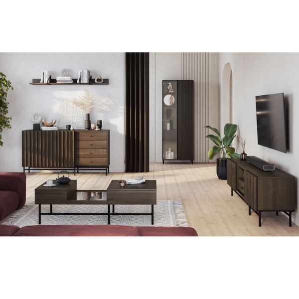  Bufet 2 usi, 4 sertare, decor stejar afumat/negru Piemonte 