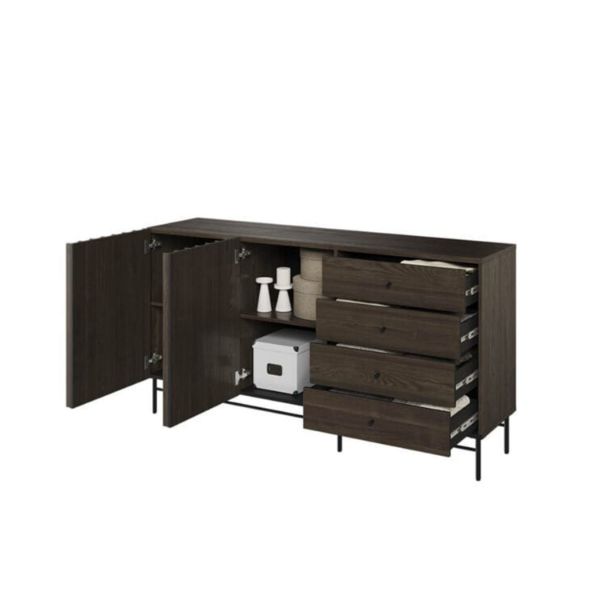  Bufet 2 usi, 4 sertare, decor stejar afumat/negru Piemonte 
