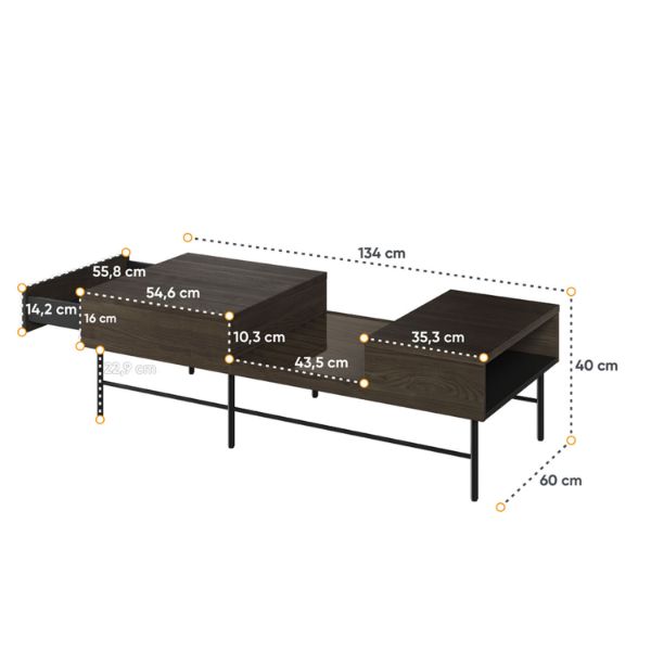 Masuta joasa, 1 sertar, decor stejar afumat/negru Piemonte
