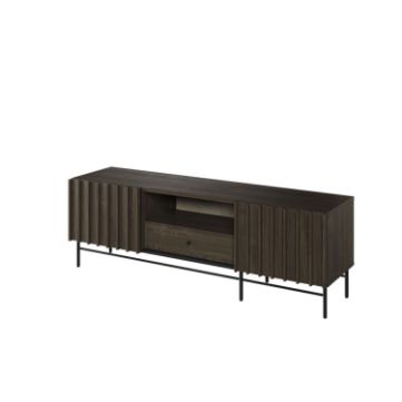 Comoda TV cu 2 usi si 1 sertar, decor stejar afumat inchis/negru Piemonte