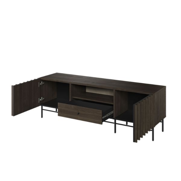 Comoda TV cu 2 usi si 1 sertar, decor stejar afumat inchis/negru Piemonte