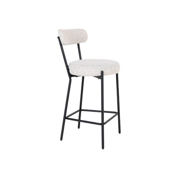 Scaun bar tapitat alb boucle/negru Badalona