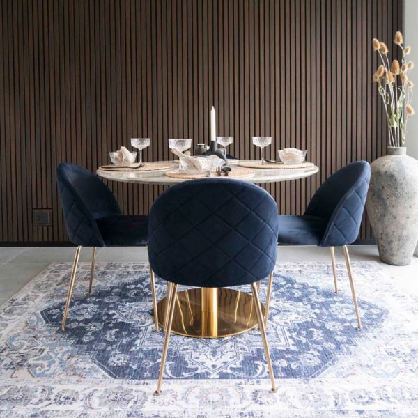 Scaun tapitat bleumarin/auriu Geneve
