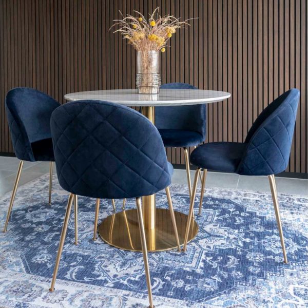 Scaun tapitat bleumarin/auriu Geneve