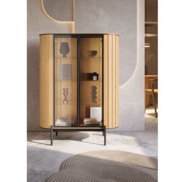 Vitrina 2 usi, decor stejar natur/negru Rotto 