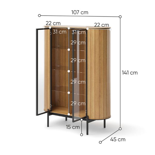 Vitrina 2 usi, decor stejar natur/negru Rotto 