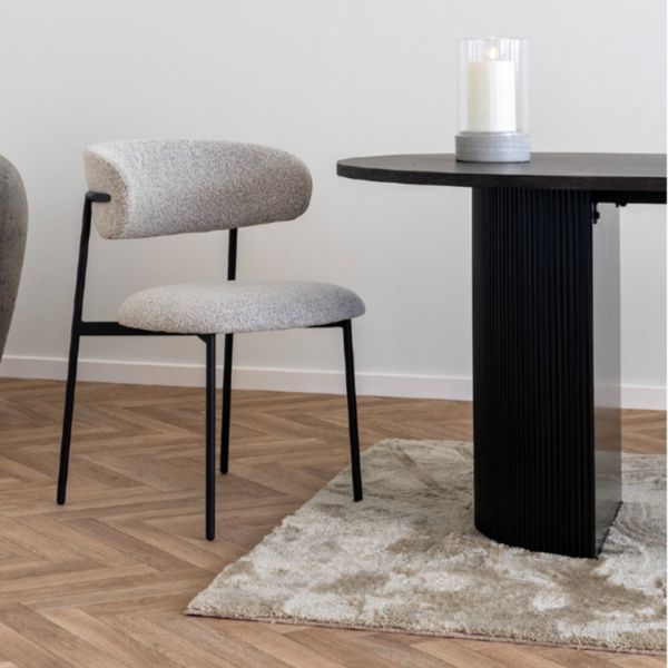 Scaun tapitat boucle crem/negru Mira