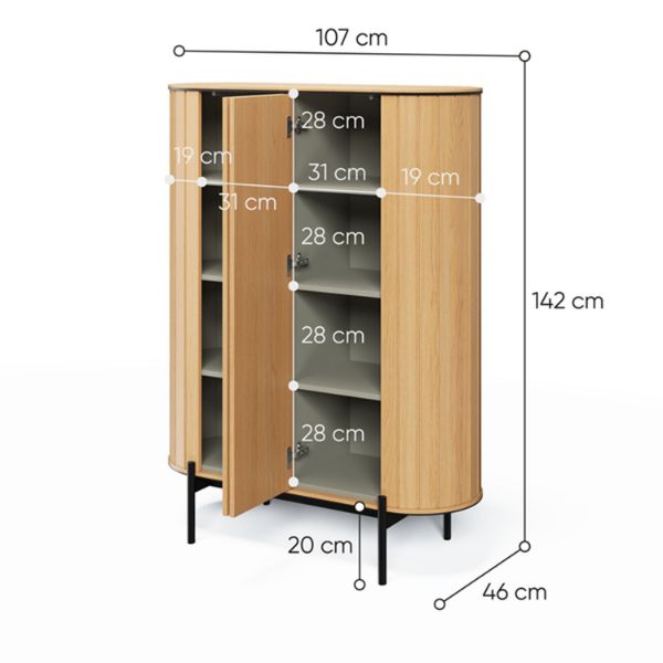 Bufet inalt 2 usi, decor stejar natur/negru Rotto 