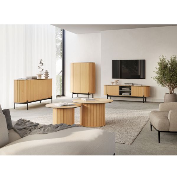 Bufet inalt 2 usi, decor stejar natur/negru Rotto 