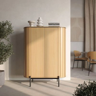 Bufet inalt 2 usi, decor stejar natur/negru Rotto 