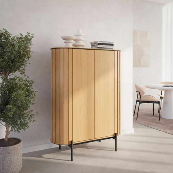 Bufet inalt 2 usi, decor stejar natur/negru Rotto 