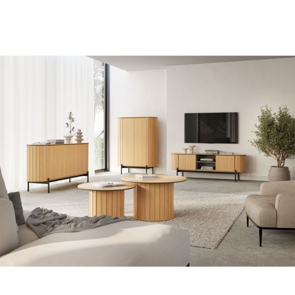 Bufet 168 cm, 4 usi, decor stejar natur/negru Rotto 