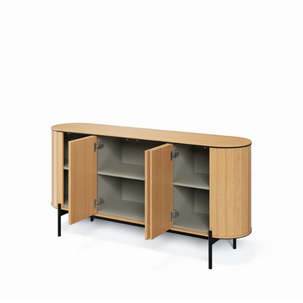 Bufet 168 cm, 4 usi, decor stejar natur/negru Rotto 