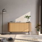 Bufet 168 cm, 4 usi, decor stejar natur/negru Rotto 