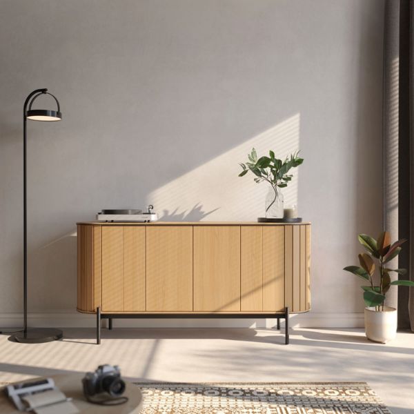 Bufet 168 cm, 4 usi, decor stejar natur/negru Rotto 