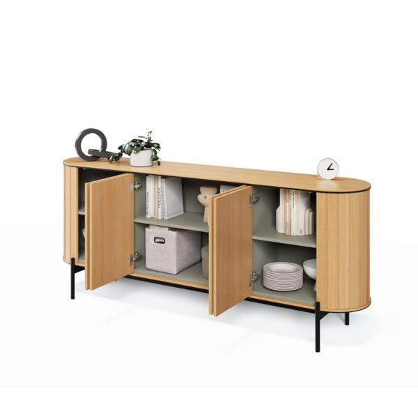 Bufet 200 cm, 4 usi, decor stejar natur/negru Rotto 