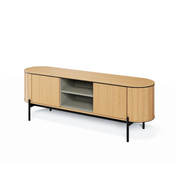 Comoda TV 168 cm, 2 usi stejar natur/negru Rotto