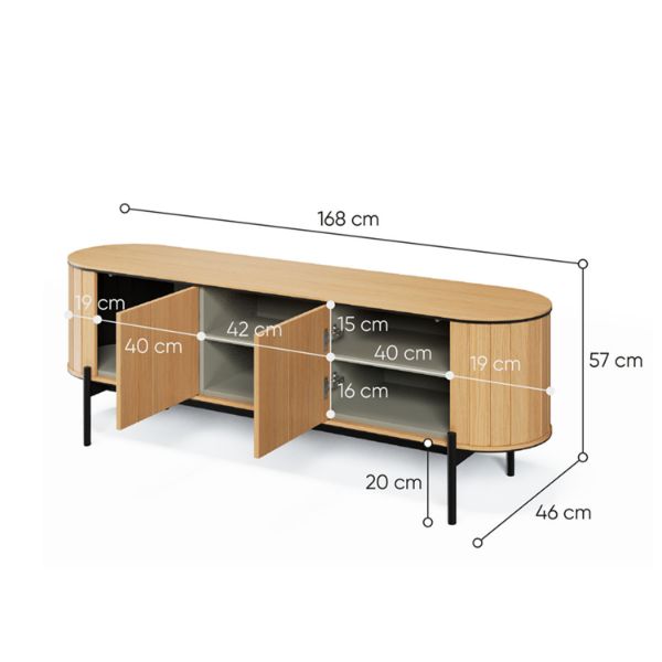 Comoda TV 168 cm, 2 usi stejar natur/negru Rotto