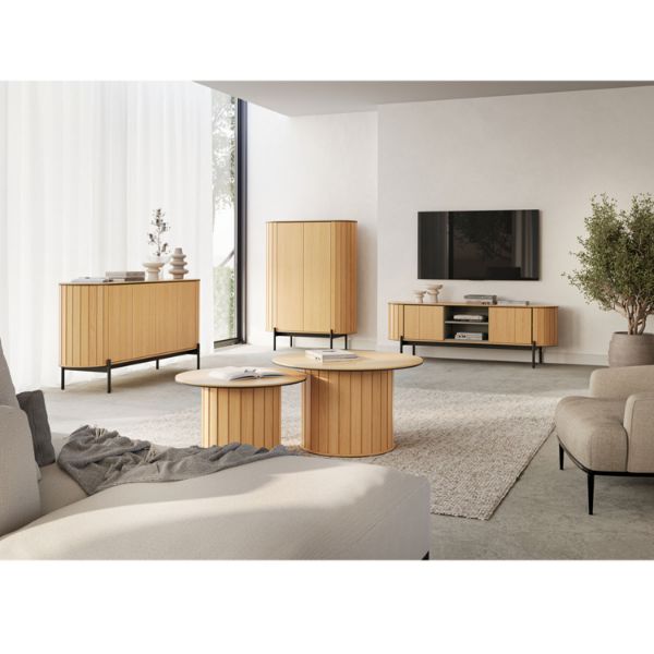 Comoda TV 168 cm, 2 usi stejar natur/negru Rotto