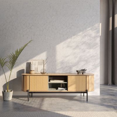 Comoda TV 168 cm, 2 usi stejar natur/negru Rotto