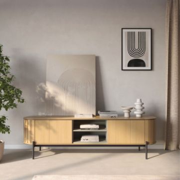 Comoda TV 200 cm, 2 usi, decor stejar natur Rotto