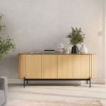 	Bufet 200 cm, 4 usi, decor stejar natur/negru Rotto
