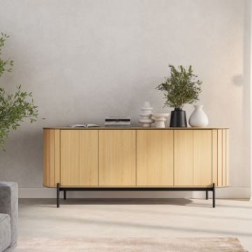 	Bufet 200 cm, 4 usi, decor stejar natur/negru Rotto