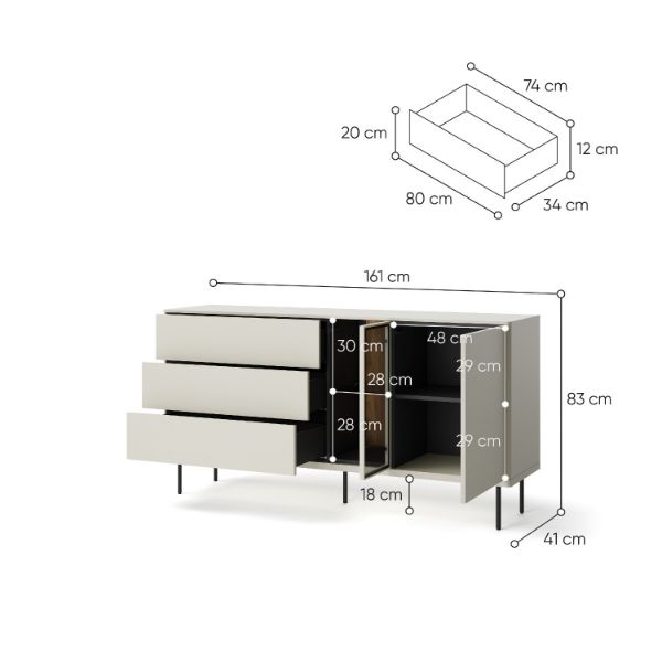 	Bufet 161 cm cu iluminare casmir/stejar Epiro