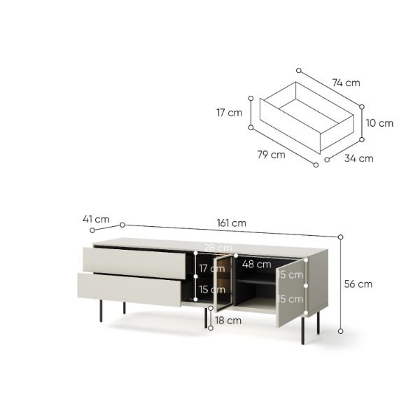 Comoda TV 161 cm cu iluminare casmir/stejar Epiro