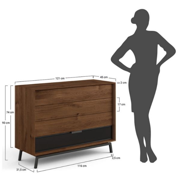 Comoda 4 sertare sticla stejar Loft Tabacco